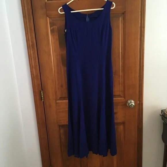 Maxi Pleated Handmade Vintage A Line Cobalt Royal  Blue Dress Linen Sz 6 - Picture 2 of 4
